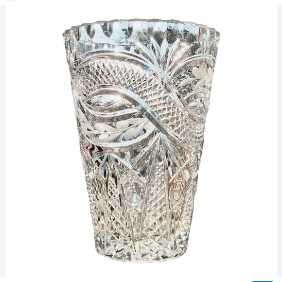 Other - Lead crystal cut glass vase diamond pattern large vase flower vase